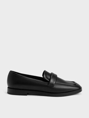 Charles & Keith Square-Toe Penny Loafers, Black US 7.5/8, EU 38